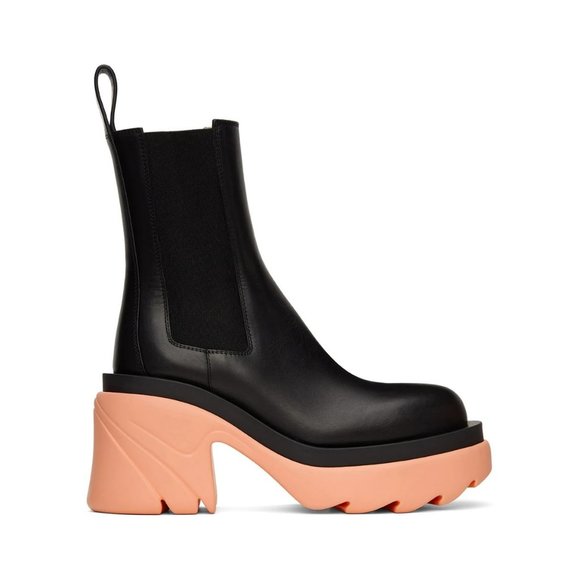 Bottega Veneta Shoes - BOTTEGA VENETA Black & Pink Flamingo Flash Chelsea Boots 39 IT 9 US